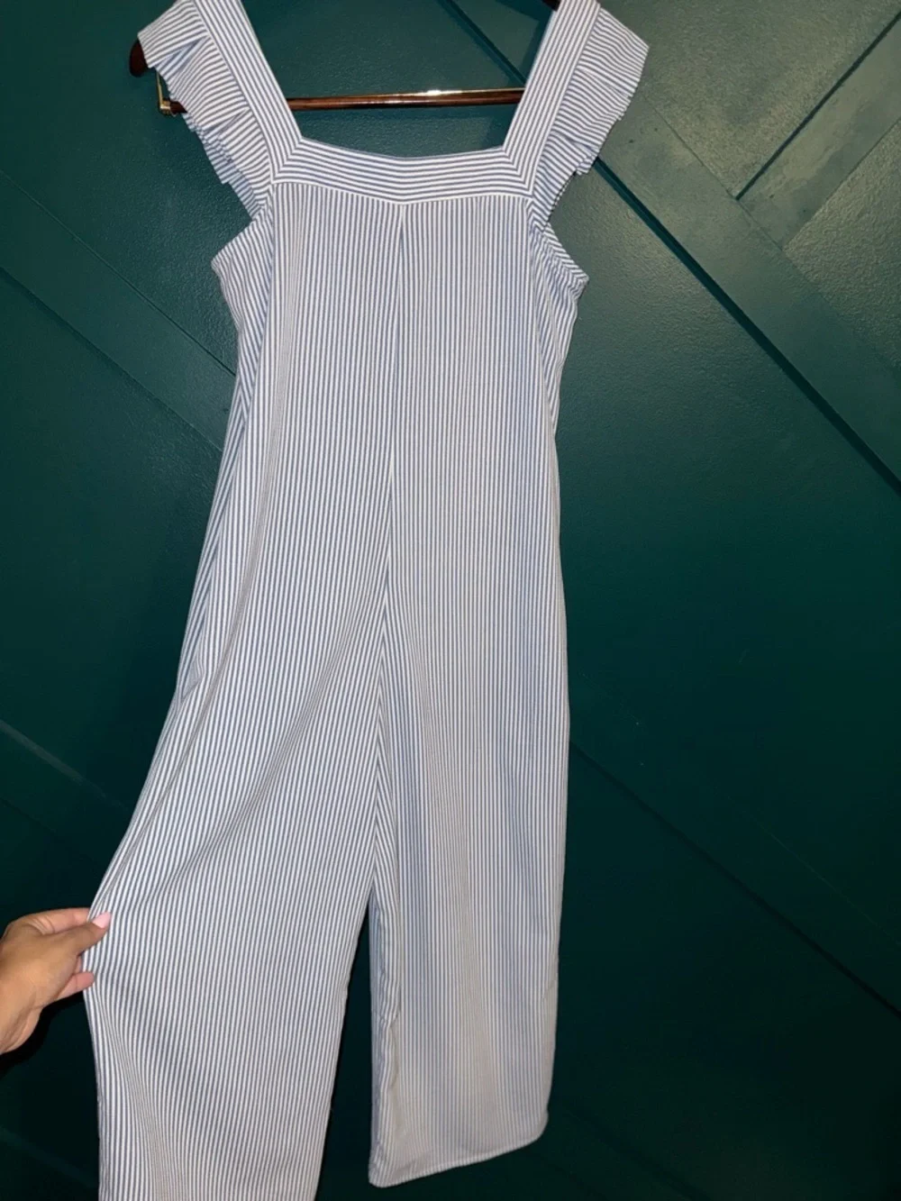 Monteau Light Blue & White Striped Square-Neck Jumpsuit